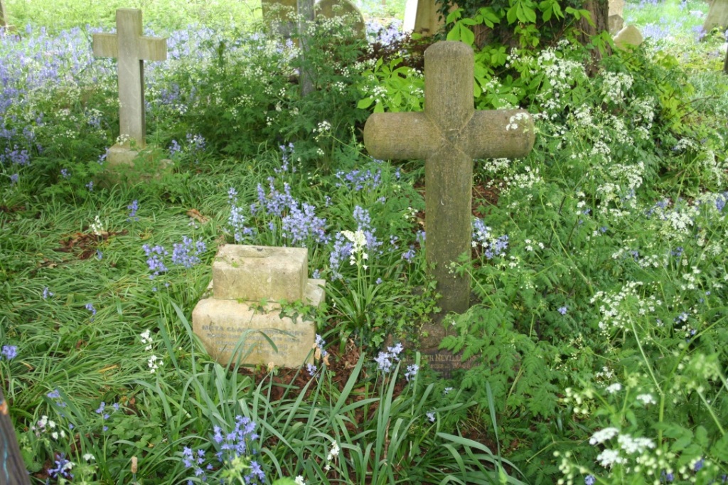 Two gravestones in St Sepulchre Cemetery, Oxford, in the spring